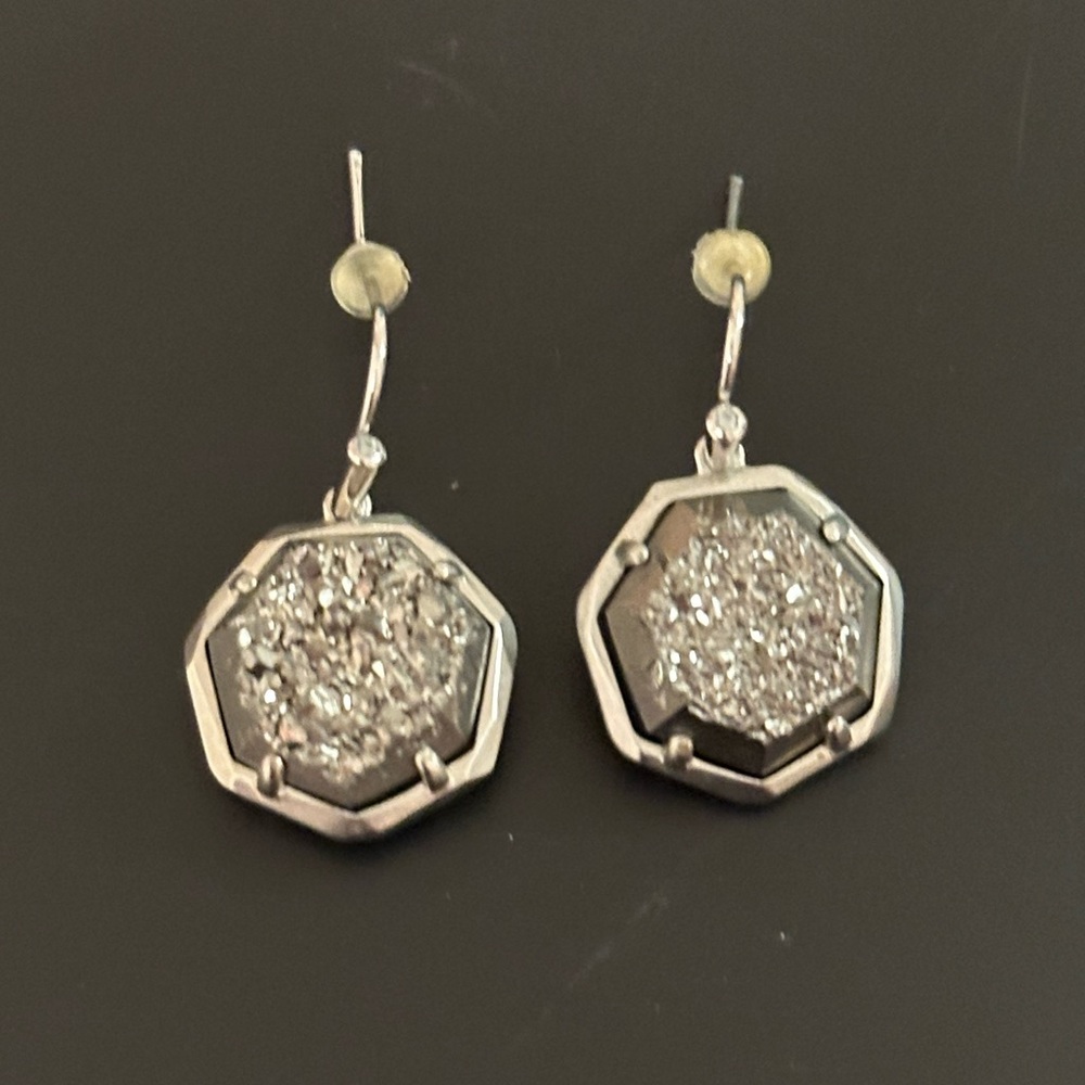 Kendra Scott Silver Octagonal Earrings with Textured Design